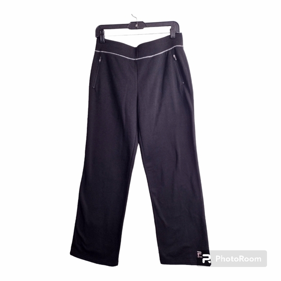 Fila Sport Womens Size M Black Logo Track And Running Pull On Pants Wide Leg - Picture 1 of 6